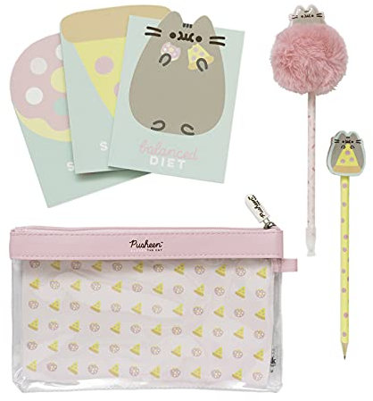 Grupo Erik Schreib Set Pusheen Schreibwaren Set - Kugelschreiber Blaue Mine mit Pusheen Plüsch Topper - Notizheft Klein 3 Stück - Bleistift mit Radiergummi, SEGE001