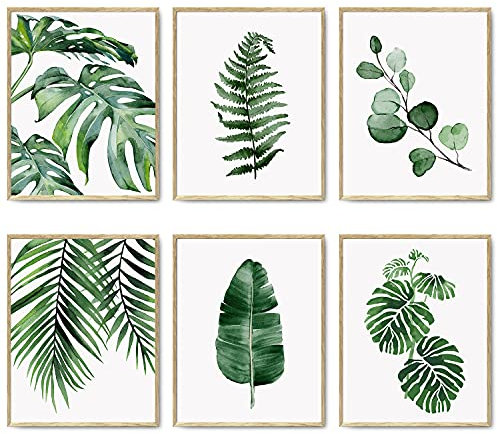 HoozGee Botanische Wandkunstdrucke Tropischen Blättern Leinwanddekoration Pflanzenblatt Boho Wanddekoration Bilder Grüne Boho Poster Badezimmer Wandkunst Dekor 11x14 Zoll (27.9x35.6cm) Ungerahmt