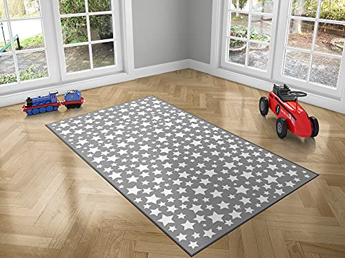 Oedim Kinderteppich mit Sternen, grauer Hintergrund, 40 x 80 cm, PVC-Teppich, Vinylboden, Bodenschutz, Heimdekoration, Zimmerdekoration