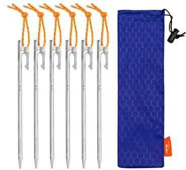 TiTo Titanium Camping Heringe Schwerlast Ultraleicht Langlebige Zeltnägel Tragbare Zeltheringe mit Reflektierende Outdoor Seil für Camping Strand Garten Wanderungen Bergsteigen ((6pcs,7×200mm))
