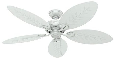 HUNTER FAN Ventilateur de Plafond Bayview 137 cm pour Intérieur et Extérieur, avec Chaînette, 5 Pales Réversibles Blanches, pour Été et Hiver, Modèle 24996