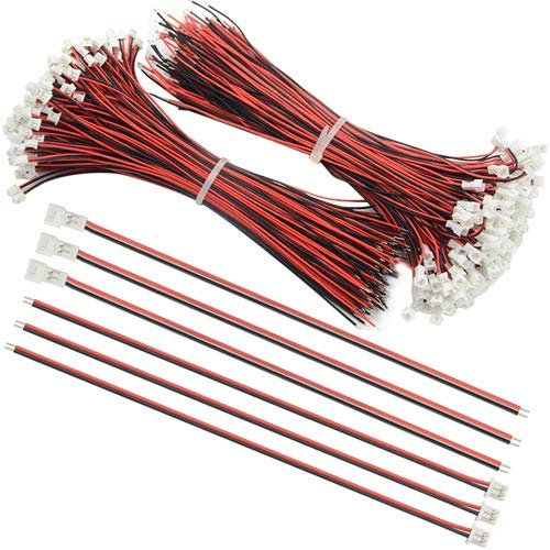 BGTXINGI Lot de 100 (50 paires) 1,25 mm 2 broches femelle et mâle avec connecteur rouge et noir 14 cm compatible avec connecteur JST