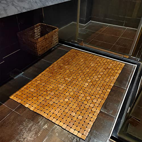 HJJKKH Tappetino da bagno in bambù, 19,7 x 70,15 cm, tappetino da bagno in legno di bambù naturale, antiscivolo e pieghevole, per bagno, vasca, doccia, sauna, vasca idromassaggio (23,6 x 35,10 cm)