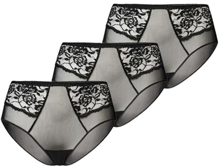 Teyli Slip Damen 3er Pack aus Transparentem Mesh mit Spitze - Bikinis & Taillenslips für Damen - Taillenslip Damen mit Baumwollfutter