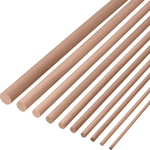 Gedotec Baguette Ronde en Hêtre Lisse | 40 x 1000 mm | 5 Pièces | Baguettes en bois de hêtre pour le bricolage | Baguette en bois massif ronde | Pour les bâtons de construction en bois