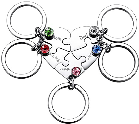 MeMeDIY 5pcs Maman Famille Personnalisé Coeur Puzzle Porte-clés pour Les Amateurs Petite Amie de Bijoux en Acier Inoxydable Set