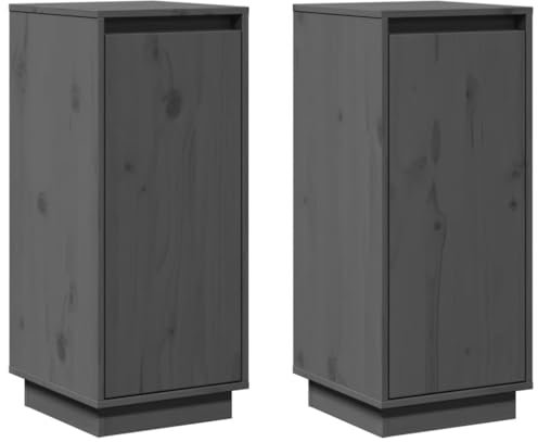 vidaXL 2X Sideboard mit Türen Kommode Anrichte Schrank Beistellschrank Mehrzweckschrank Standschrank Holzschrank Grau 31,5x34x75cm Massivholz Kiefer