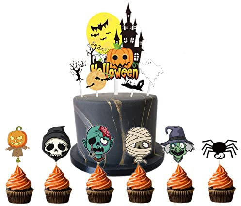 Halloween Cake Toppers,11Pcs Pumpkin,Ghost,Skull,Bat Cake Topper for Halloween Party,Halloween Cake Decorations Cupcake Toppers for Kids,Aldult Harry Halloween Theme Party Supplies