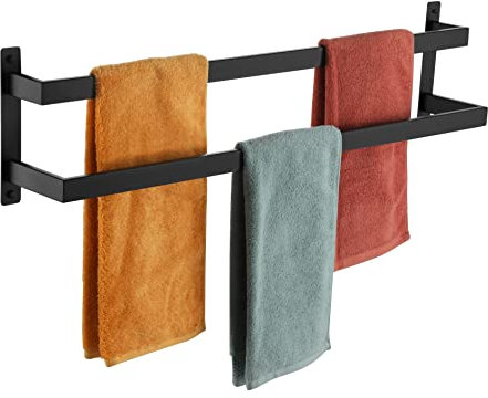 KOKOSIRI Towel Bars Black Bath Towel Holders 32 Inches Bathroom 2-Tiers Ladder Towel Rails Wall Mounted Towels Shelves Rack Stainless Steel, B5008BK-L32