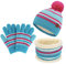 Kinder Jungen Mädchen Beanie Mütze Schal und Handschuhe Set mit Fleece Gefütterte für 2-7 Jahre, Kleinkinder Wintermütze mit Bommel Schlauchschal Winterhandschuhe Set, Einheitsgröße, Himmelblau