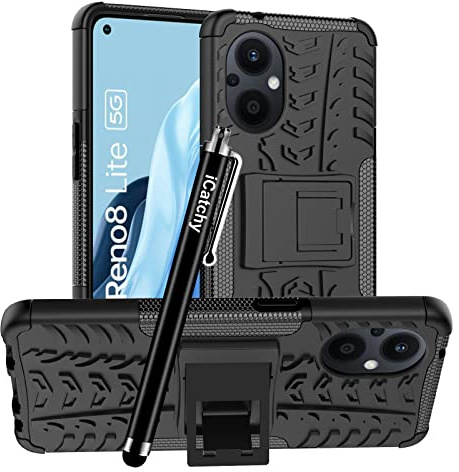 iCatchy for Oppo Reno 8 Lite 5G Case, Heavy Duty Hard Tough Dual Layer Hybrid Shockproof Cover compatible For Oppo Reno 8 Lite 5G Phone Case (Black)