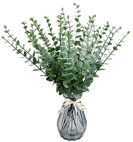 Laughhe Eukalyptusblätter Deko 24 Stück Eukalyptus Zweige Eukalyptus Pflanze Künstliche Eukalyptusstiel Eukalyptus Künstliche Pflanzen für Blumenarrangement Tischdeko Hochzeit