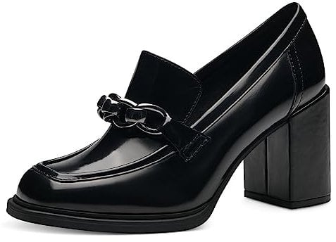 MARCO TOZZI Damen Loafer mit Absatz aus Kunstleder mit Kette, Schwarz (Black Brush), 37