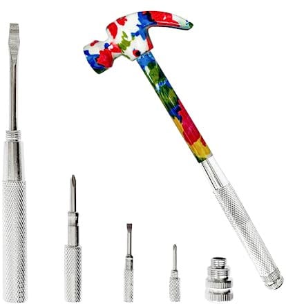 Multifunktionaler 6 in 1 Blumenhammer und Schraubendreher Werkzeug, Multitool Hammer, Camping Hammer, Nagelhammer, Handlicher Hammer, Zaumzeughammer, Hammers Werkzeuge, kleiner Hammer für Frauen