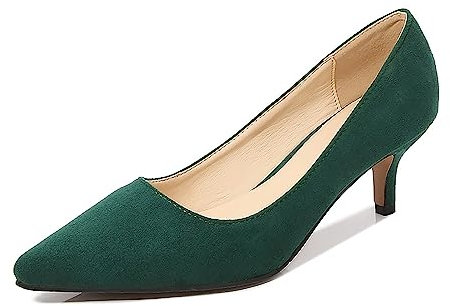 Womens Ladies Low Mid High 𝐊itten Heel Pointed Toe 𝐏umps Flexi Sole Court Shoes Classic Casual Formal Wider Fit Work Comfy Smart Slip On Sandles Ladies Shoes Size 7 (Green, 4.5)
