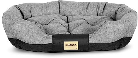 KingDog Prestige Hundebett Tierbett Haustierbett Oval Wasserdichtes PVC Codura 100% Polyester Gewicht: 240gr/m2 Dunkelgrau (100x75cm)