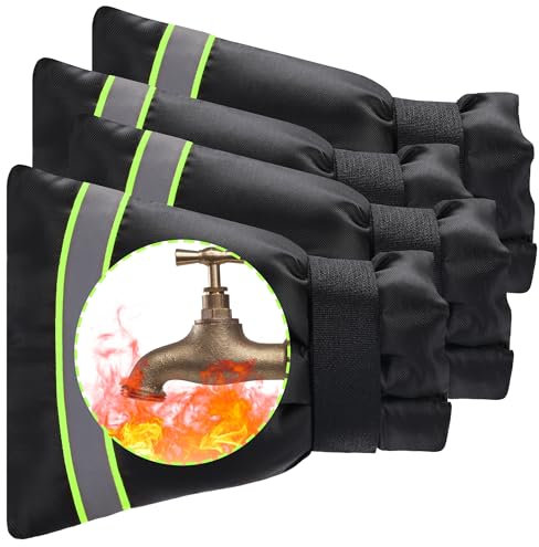 Lot de 4 housses de robinet d'extérieur épaisses pour protection contre le gel hivernal, 15 x 18 cm (l x H), bande réfléchissante verte, chaussettes de robinet d'extérieur réutilisables et