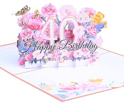 ENLACE Geburtstagskarte 40, 3D Blume Pop Up Karte Geburtstag Grußkarte, Geburtstagskarten mit Umschlag und Notizkarte, Geburtstagsgeschenk für Frauen Mütter Mädchen Männer Freunde
