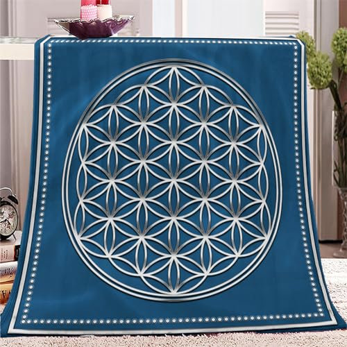 Sherpa Decke Weiche Flanell Waschbar Sofa und Bett Überwurfdecke Blume des Lebens Muster Kuscheldecke Warme Anti-Müdigkeit für Schlafzimmer Wohnzimmer und Sofa Kind 150 x 200 cm