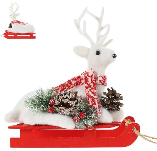 WOFASHPURET Wohnzimmer-elchstatue Rentier-deko-tischplatte Weihnachtsornament Mit Beflockten Elchen Sitzende Hirschstatuen Aus Harz Rentier Weihnachten Fenster Beflockung Büro Schreibtisch