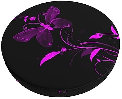 JCAKES Stilvolle und bequeme runde Barhocker-Kissen mit violettem und Schmetterlings-Aufdruck, 30 cm/33 cm/35 cm für das perfekte Ambiente