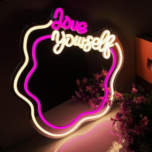 Liebe Ihr Selbst Rosa-warmes weißes Licht Neon Spiegel Energiesparend Mehrere Gelegenheiten Verfügbar USB Einfach zu bedienen Licht Einstellbare Stärke Einfach zu tragen Reisen Bevorzugt