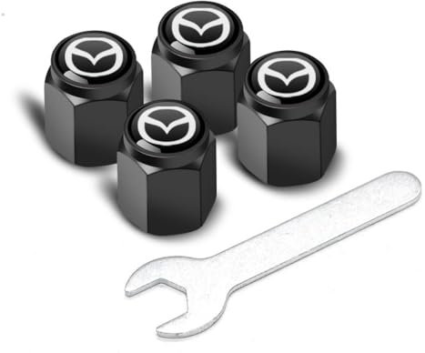 OscitY 4 Stück Auto Aluminiumlegierung Reifen Ventilkappen, Für Mazda 3 5 6 CX-3 CX-30 CX-5 CX-7 CX-8 CX-9 MX-5 Luftventilkappen Anti-Rost Konservierungsmittel Zubehör,A/Black