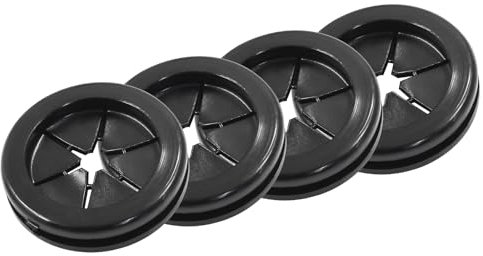 PHITUODA 4pcs 1-1/4 Inch (32mm) Black Double Sided Desk Hole Grommets, Six-Petaled Rubber Cable Cord Organizer, Desk Hole Cover Wire Hole Insert for Home Office Equipment