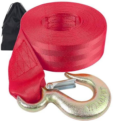 VEITHI Boat Winch Strap with Hook 2 inch x 20 Foot,Boat Trailer Winch Strap 10,000 lbs Breaking Strength 3300 lbs Working Load Great for Truck Heavy Duty Equipment (Red)