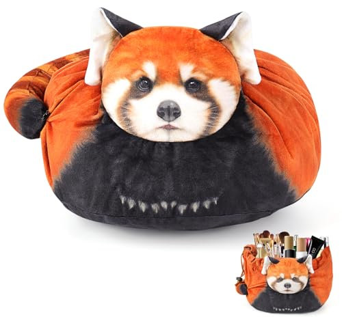 Kosmetiktasche mit Kordelzug, Katzen-Kosmetiktasche,Geschenk für Katzenliebhaber, flachliegende Kosmetiktasche für Damen und Mädchen, Reise-Kosmetiktasche (Roter Panda)