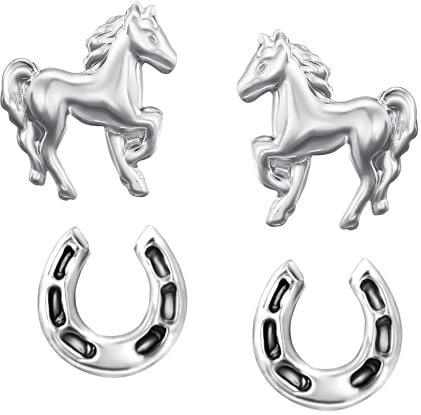 FIVE-D 2 Paar Ohrstecker Ohrringe Pferd Pony Hufeisen 925 Silber (Set-Hufeisen)