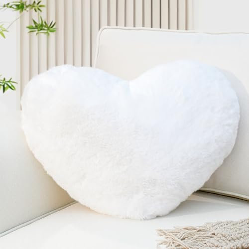 Yhoelata Herzkissen, Weiß Herzform Kissen Kuschelkissen, Love Zierkissen Aesthetic, Plüsch Kissen für Wohnzimmer Sofa Kind Schlafzimmer Bett, Geschenk 38x48 cm