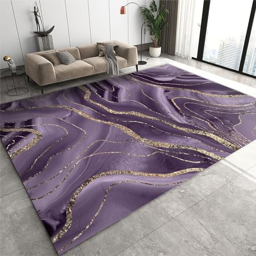 SANSJI Lila Schwarz Gold Teppiche Gegend, Moderner Luxus rutschfest Flachgewebter Teppich - für Schlafzimmer Wohnzimmer Esszimmer Balkon 60 x 120 cm