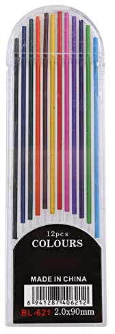 Lot de 12 recharges de mines 2 mm pour porte-mines 2 mm, couleurs 2B, sans bavures