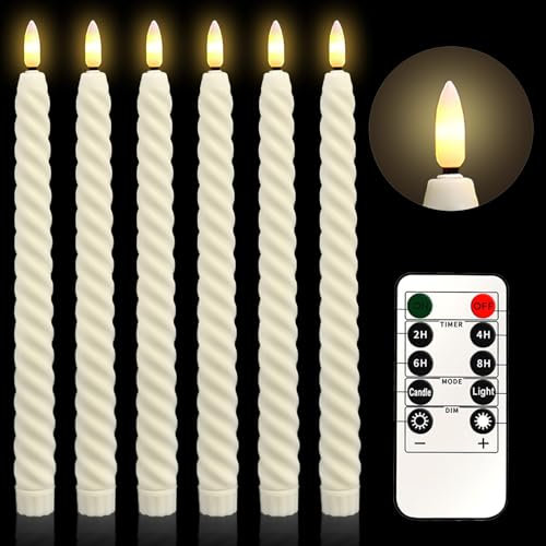6 Pack Led Taper Candles,Flameless Taper Candles,Led Candle,with Remote Control Timer Led Candle Sticks,Flickering Flame Candles for Christmas,for Wedding Dinner Christmas Decoration(2x25cm,Beige)