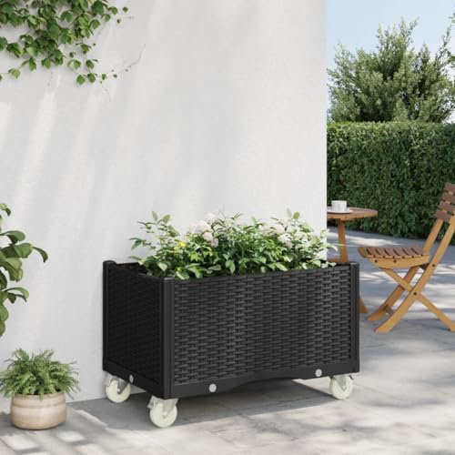 DYRJDJWIDHW jardineras,floreiras Exterior,macetero Rectangular Exterior,Jardinera con Ruedas PP Negro 80x50x54 cmIdeal para Jardines, Salones Donde se necesite