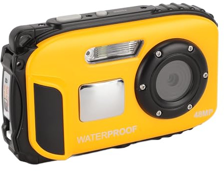 48-MP-Unterwasserkamera, 5 M wasserdichte Kamera, mit 2,4-Zoll-Farbbildschirm, Intelligenter Gesichtserkennung, 16-fachem Digitalzoom, Zum Schnorcheln, Tauchen (Yellow)