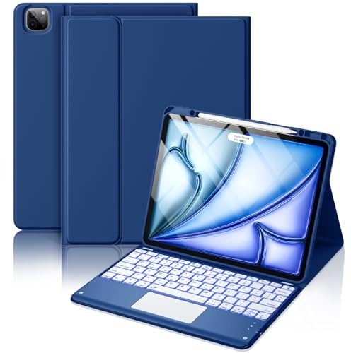 Hamile Custodia per iPad Air 33 cm e Pro 12.9 con tastiera - Retroilluminazione a 7 colori