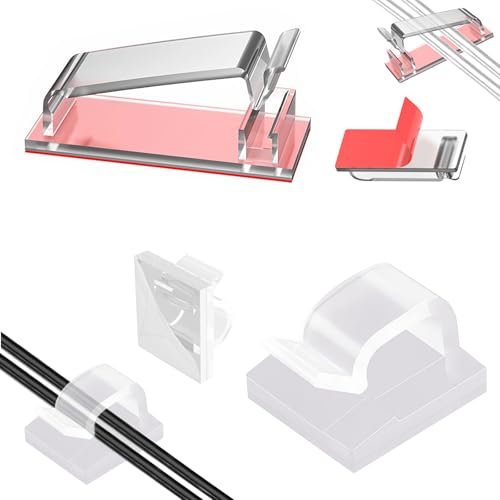 80 Stück Kabelhalter, 60 KleineKabelmanagement und 20 Große Kabel Organizer, Outdoor Kabelclips mit 3M Kleber, Kabelhalter Selbstklebend, Kabelklemmen für Lichterketten(Transparent)