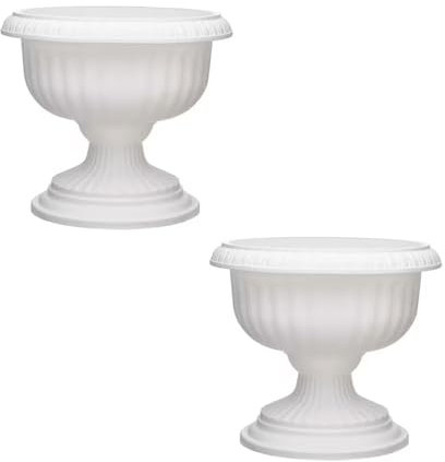 shopior Flower and Herb Plastic Urn Pots | Hourglass Shape - Indoor Outdoor Decor | Wall Planters | Plant Pots for Succulents and more | Urn Flower Pots for Garden, Balcony - 42cm (2, White)