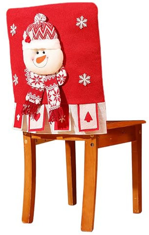 Marooma 2 Stück Weihnachts Stuhlhussen, 52 cm, Rot, Fröhlicher Weihnachtsmann, Schneemann, Rentier, Stuhlhussen, Schonbezüge für Esszimmerstühle, für die Neujahrsfeiertagsparty (B)
