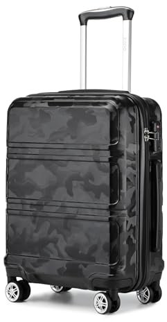 Kono Trolley Koffer Mittelgroß 4 Rollen Leicht Hartschalenkoffer Reisekoffer mit TSA Schloss, 65x41x26cm, 61Liter, Zwillingsrollen Rollkoffer, ABS Hartschale (Schwarz/Camouflage, L)