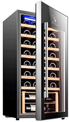 IUBGFTO Household Wine Cooler Electronic Thermostat,32 Bottles Freestanding Red/White Wine Cooler/Chiller, 8-18 °C/Quiet Operation Fridge/Touch Temperature Control