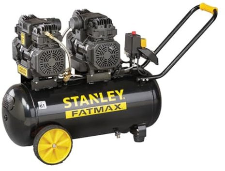 Stanley Fatmax Compresor profesional, compresor sin aceite silencioso, compresor de bajo ruido 61 dB (a), horizontal, 3 hp, 8 bar, 50 l tanque
