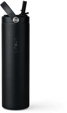 Vinsun Stainless Steel Water Bottle with Straw 750ml Black - Double-Walled Insulated Flask, Leak-Proof, BPA Free - Drinks Bottle for Sport, Outdoor, Work