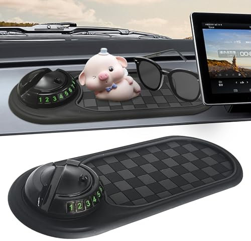 Dewppxi Multifunktions-Auto-Anti-Rutsch-Matte, Handyhalterung fürs Armaturenbrett mit Parknummernfeld, 3 In 1 Auto Anti-Rutsch-Pad für Handys, Sonnenbrillen, Schlüssel und Gadgets (Grau-Schwarz)