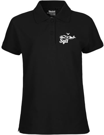 Huuraa Damen Polo Shirt Sylt Strandmotiv Geschenk Größe XS Black Bio Baumwolle Fairtrade Sylt Mode