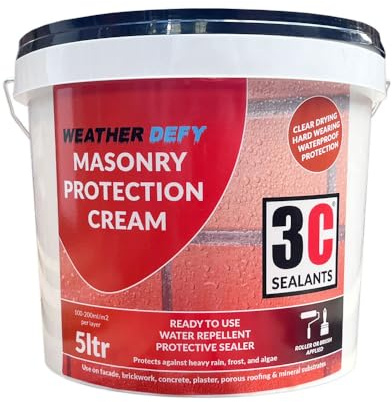 3C Sealants Weather Defy Masonry Protection Cream (5 litre) Clear Drying, Water-Repellent, Breathable Sealer for Brick and Concrete, Plaster, Porous Roofing, & Mineral substrates
