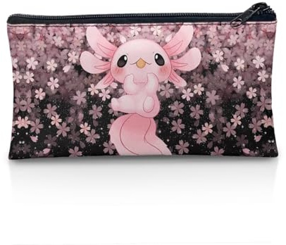Wnbucioht Personalisiertes Federmäppchen für Schule, Kinder, Stiftehalter, Jungen, Mädchen, Schreibwaren, Aufbewahrung, Schreibtisch, Stiftetasche, Kirschblüte Axolotl, Einheitsgröße