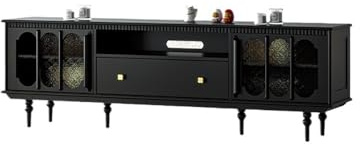 LAPADULA Mobile TV 200cm Console Legno Nero da Pavimento, Mobile Deposito Vintage Soggiorno, Hub Intrattenimento Ottimizzato per Alberghi Centro di Intrattenimento